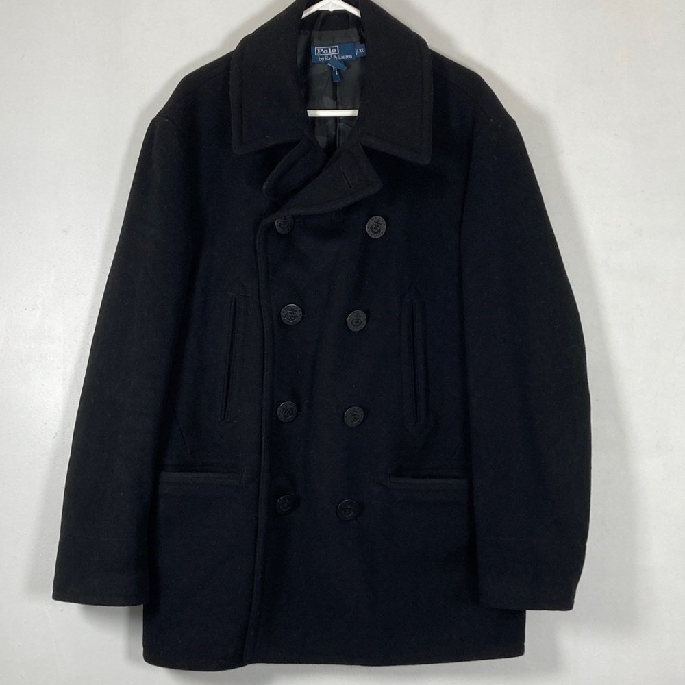 Polo by Ralph Lauren Classic Black Pea Coat Double Breasted XL - Picture 3 of 16